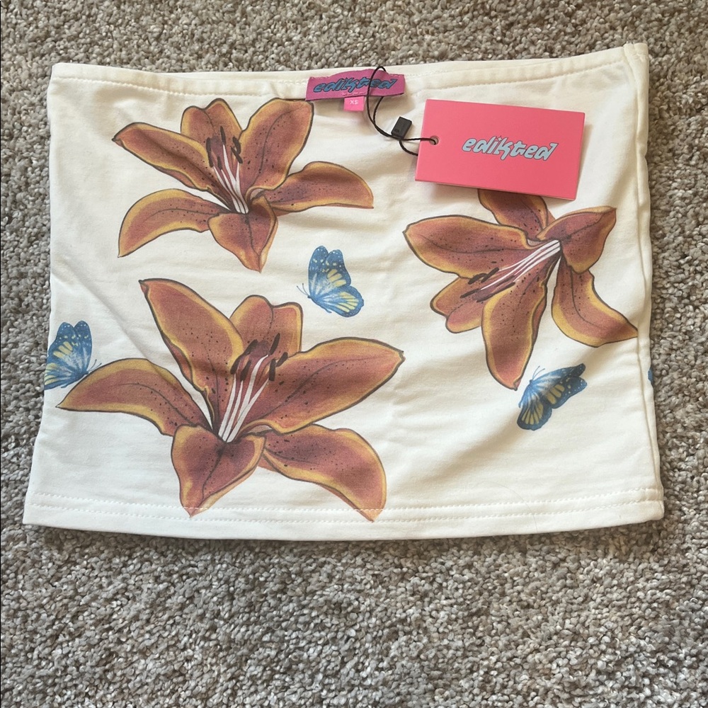 Edikted Floral Tube Top - White and Orange - Picture 2 of 4